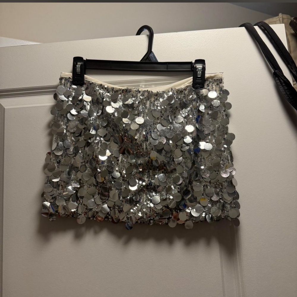 Edikted Silver Sequin Disc Mini Skirt
